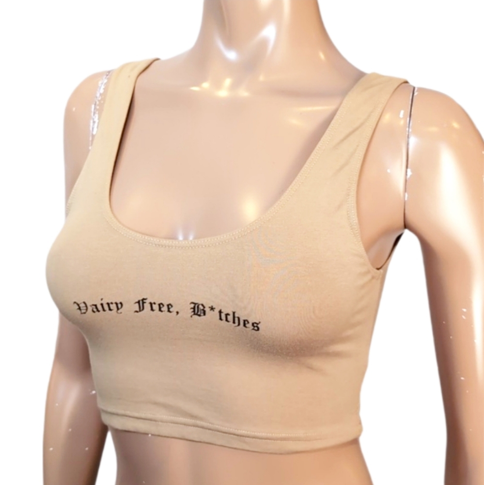 Custom Print Womens Tank Top Dairy Free B*tches Tan Crop Size Medium Streetwear